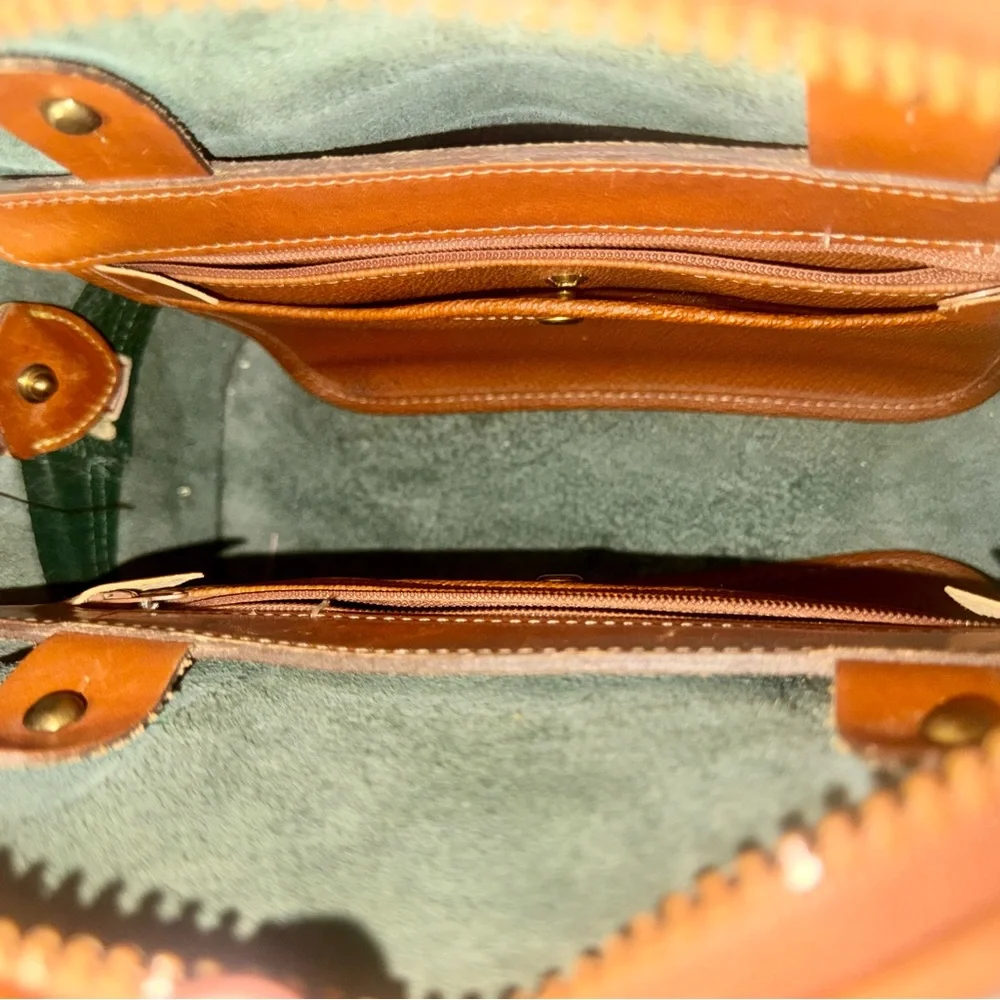 Dooney & Bourke AWL Zip Dome Satchel Forest Green British Tan Leather Bag USA
